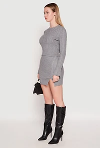 Womens Almost Famous Ribbed Knit Long Sleeve Sweater, Grey, Size S