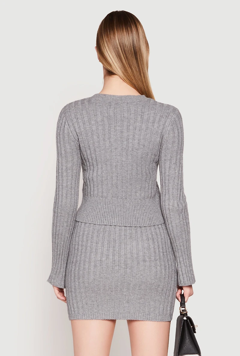 Womens Almost Famous Ribbed Knit Long Sleeve Sweater, Grey, Size S