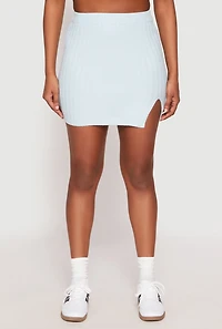 Womens Almost Famous Ribbed Knit Side Slit Skirt, Blue, Size XL