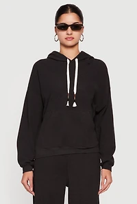 Soft Rib Knit Kangaroo Pocket Pullover Hoodie