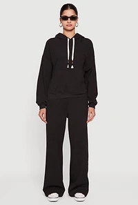 Soft Rib Knit Kangaroo Pocket Pullover Hoodie