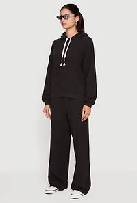 Soft Rib Knit Kangaroo Pocket Pullover Hoodie