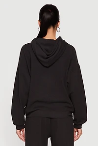 Womens Soft Rib Knit Kangaroo Pocket Pullover Hoodie, Black, Size L