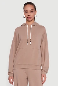 Soft Rib Knit Kangaroo Pocket Pullover Hoodie