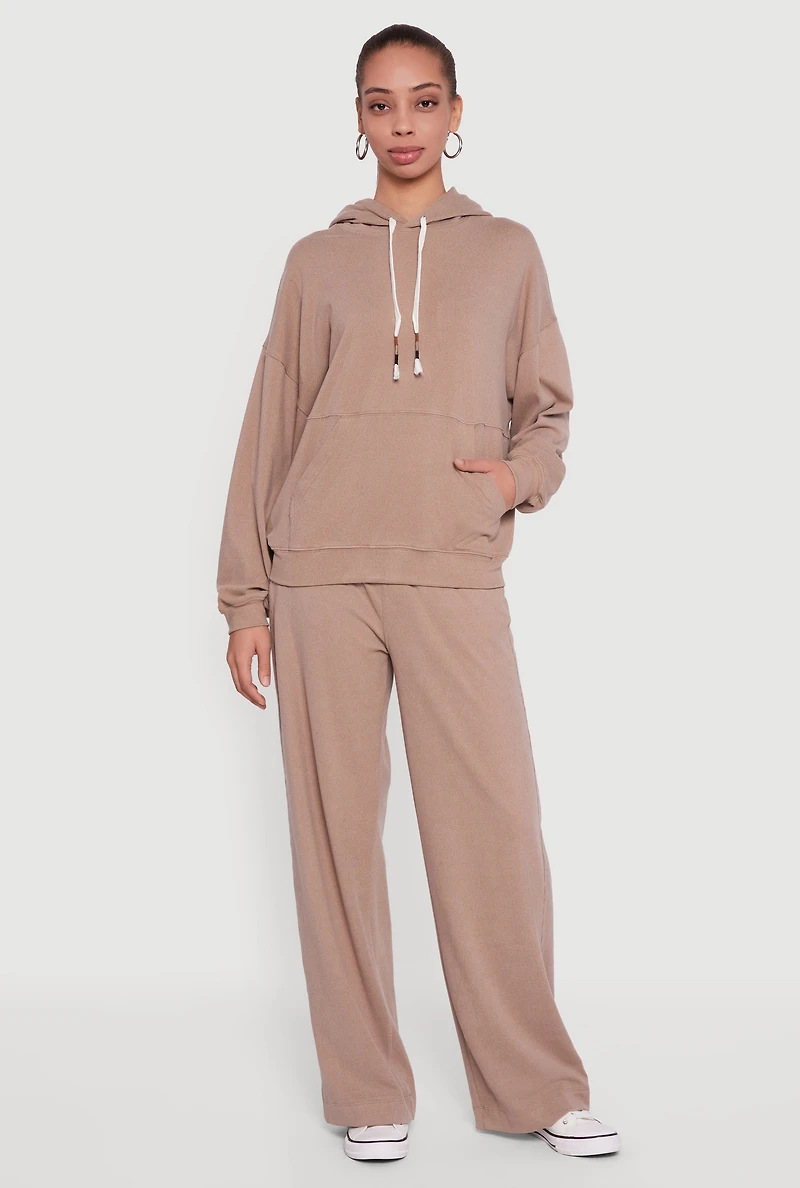 Soft Rib Knit Kangaroo Pocket Pullover Hoodie