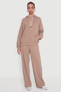 Soft Rib Knit Kangaroo Pocket Pullover Hoodie