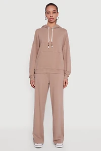 Soft Rib Knit Kangaroo Pocket Pullover Hoodie