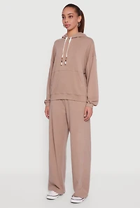 Soft Rib Knit Kangaroo Pocket Pullover Hoodie