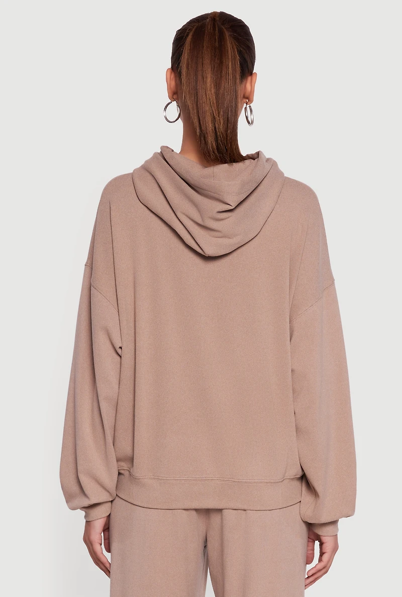 Soft Rib Knit Kangaroo Pocket Pullover Hoodie