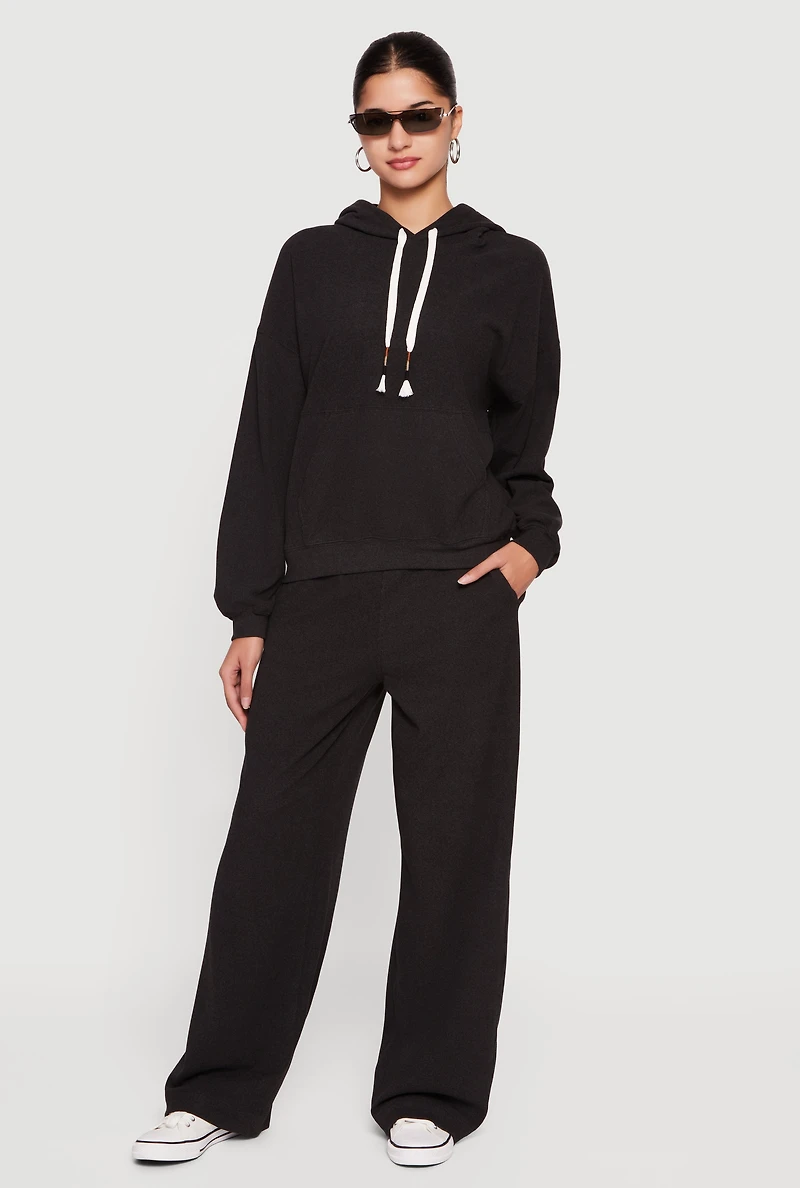 Soft Rib Knit Pull On Wide Leg Sweatpants