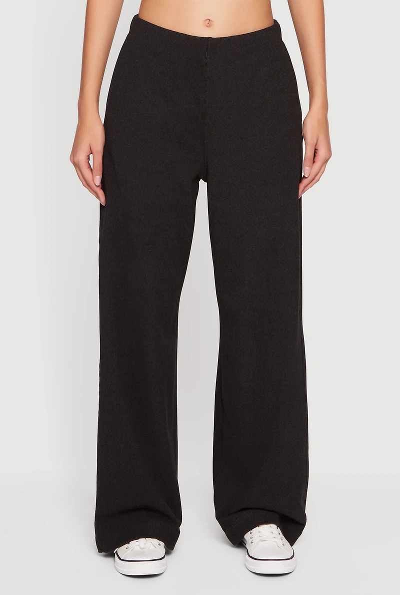 Soft Rib Knit Pull On Wide Leg Sweatpants