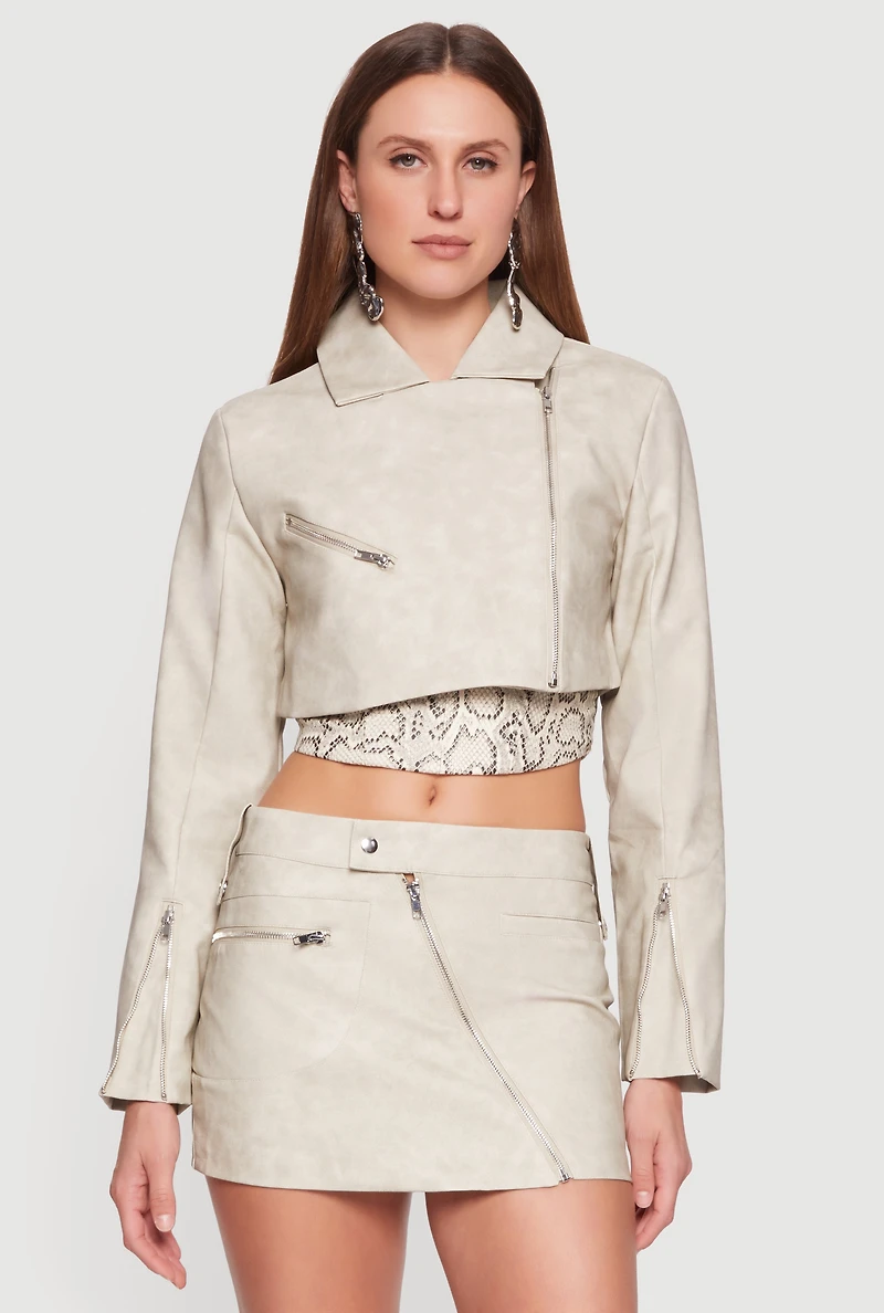 Faux Leather Cropped Biker Jacket