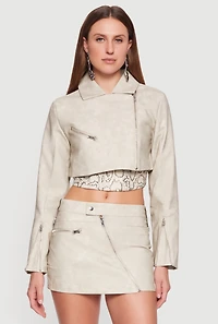 Faux Leather Cropped Biker Jacket