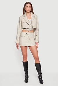 Womens Faux Leather Cropped Biker Jacket, Grey, Size M