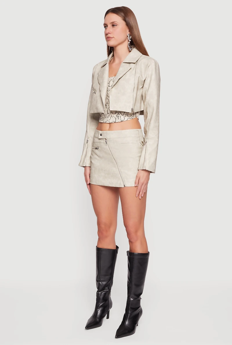 Faux Leather Cropped Biker Jacket