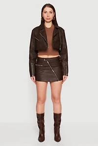 Faux Leather Asymmetrical Zip Mini Skirt