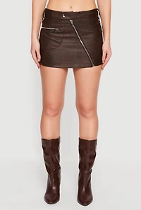 Faux Leather Asymmetrical Zip Mini Skirt