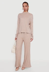 Womens Marled Rib Knit Mock Neck Long Sleeve Blouse,