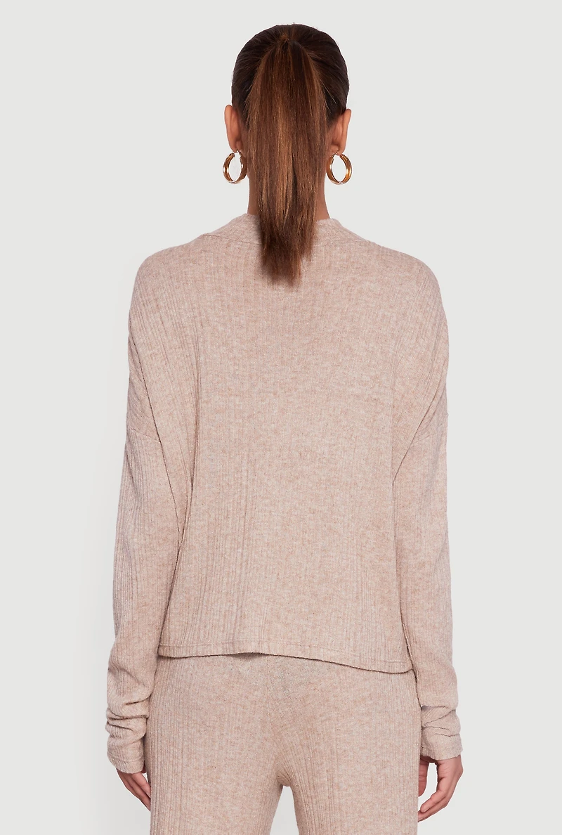 Womens Marled Rib Knit Mock Neck Long Sleeve Blouse,