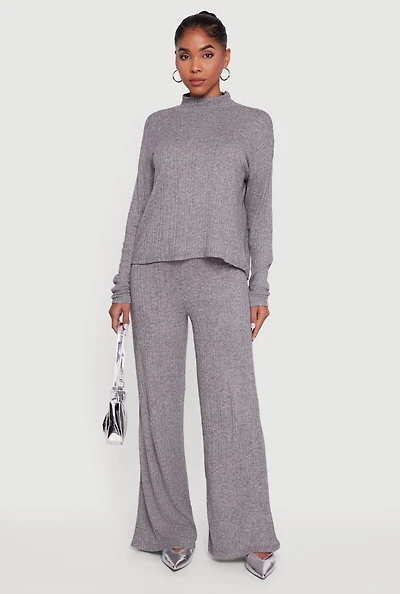 Womens Marled Rib Knit High Waisted Pull On Pants,