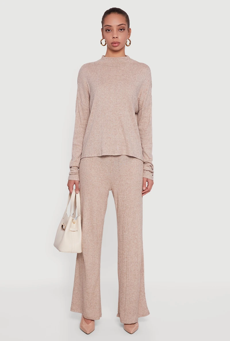 Marled Rib Knit High Waisted Pull On Pants