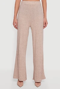 Womens Marled Rib Knit High Waisted Pull On Pants, Khaki, Size XL