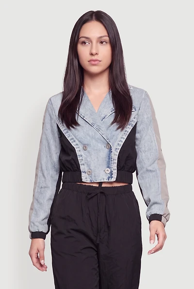 Double Breasted Mixed Media Cropped Jacket
