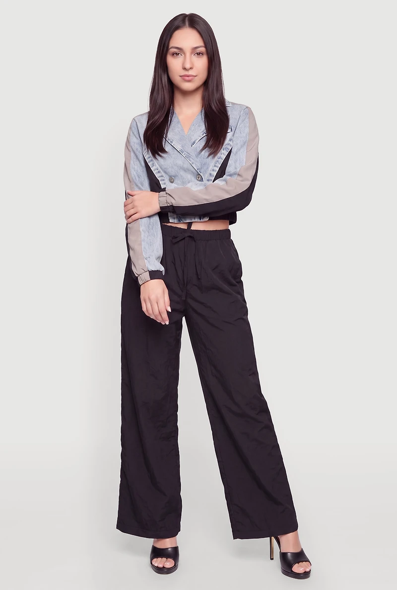 Double Breasted Mixed Media Cropped Jacket