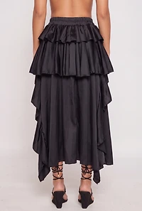 Satin Ruffle Tiered High Low Skirt