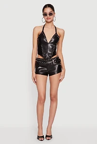 Studded Faux Leather Corset Top