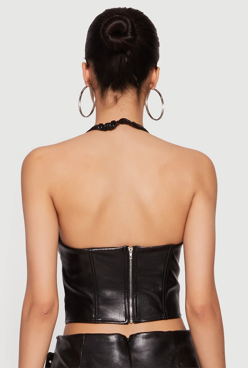 Studded Faux Leather Corset Top