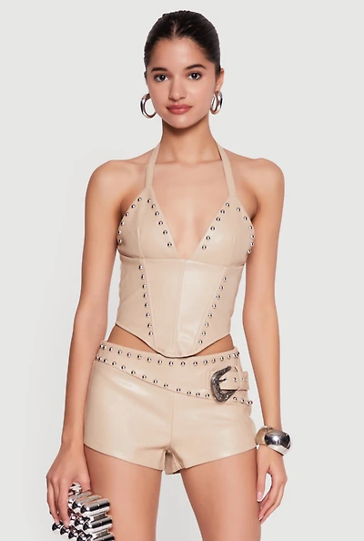 Studded Faux Leather Corset Top