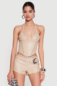 Studded Faux Leather Corset Top