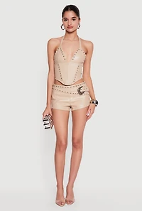 Studded Faux Leather Corset Top