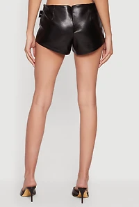 Studded Belted Front Faux Leather Shorts