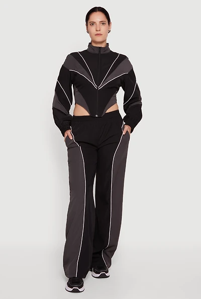 High Waisted Color Blocked Pants with Contrast Piping