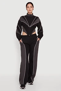High Waisted Color Blocked Pants with Contrast Piping