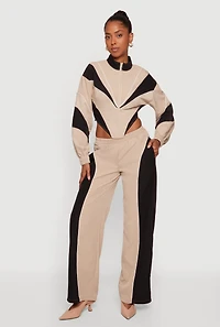 High Waisted Color Blocked Pants with Contrast Piping