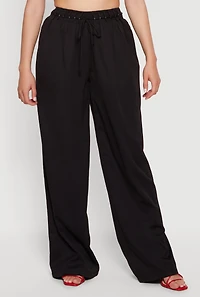 Grommet Detail Tie Waist Wide Leg Pants