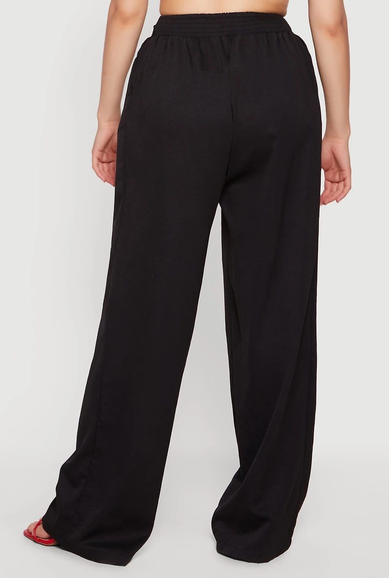 Grommet Detail Tie Waist Wide Leg Pants