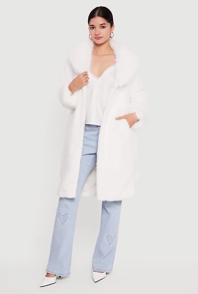 Tie Waist Belted Faux Fur Trench Coat