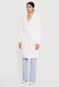 Tie Waist Belted Faux Fur Trench Coat