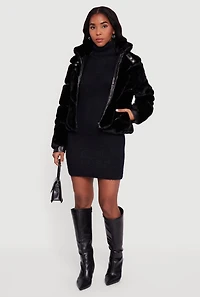 Chevron Faux Fur Zip Front Jacket