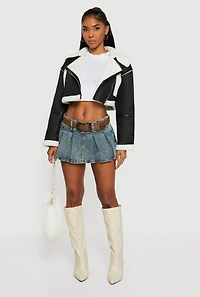 Faux Suede Sherpa Lined Cropped Moto Jacket