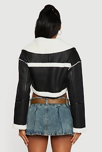Faux Suede Sherpa Lined Cropped Moto Jacket