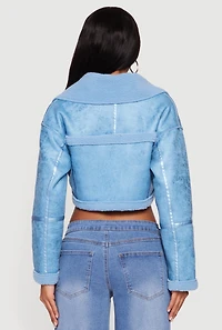 Faux Suede Sherpa Lined Cropped Moto Jacket