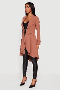 Womens High Low Blazer with Chain Closure, Brown, Size M