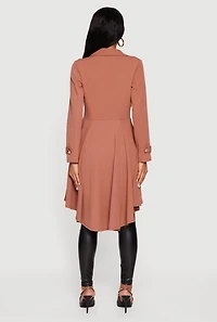 Womens High Low Blazer with Chain Closure, Brown, Size M