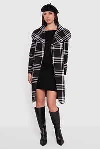 Trendy Plaid Fleece Wrap Coat with Tie Waist Belt