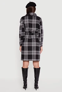 Trendy Plaid Fleece Wrap Coat with Tie Waist Belt